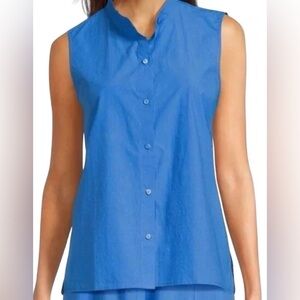 Eileen Fisher, 100% Organic Cotton, Mandarin Collar Sleeveless Top, Size Medium